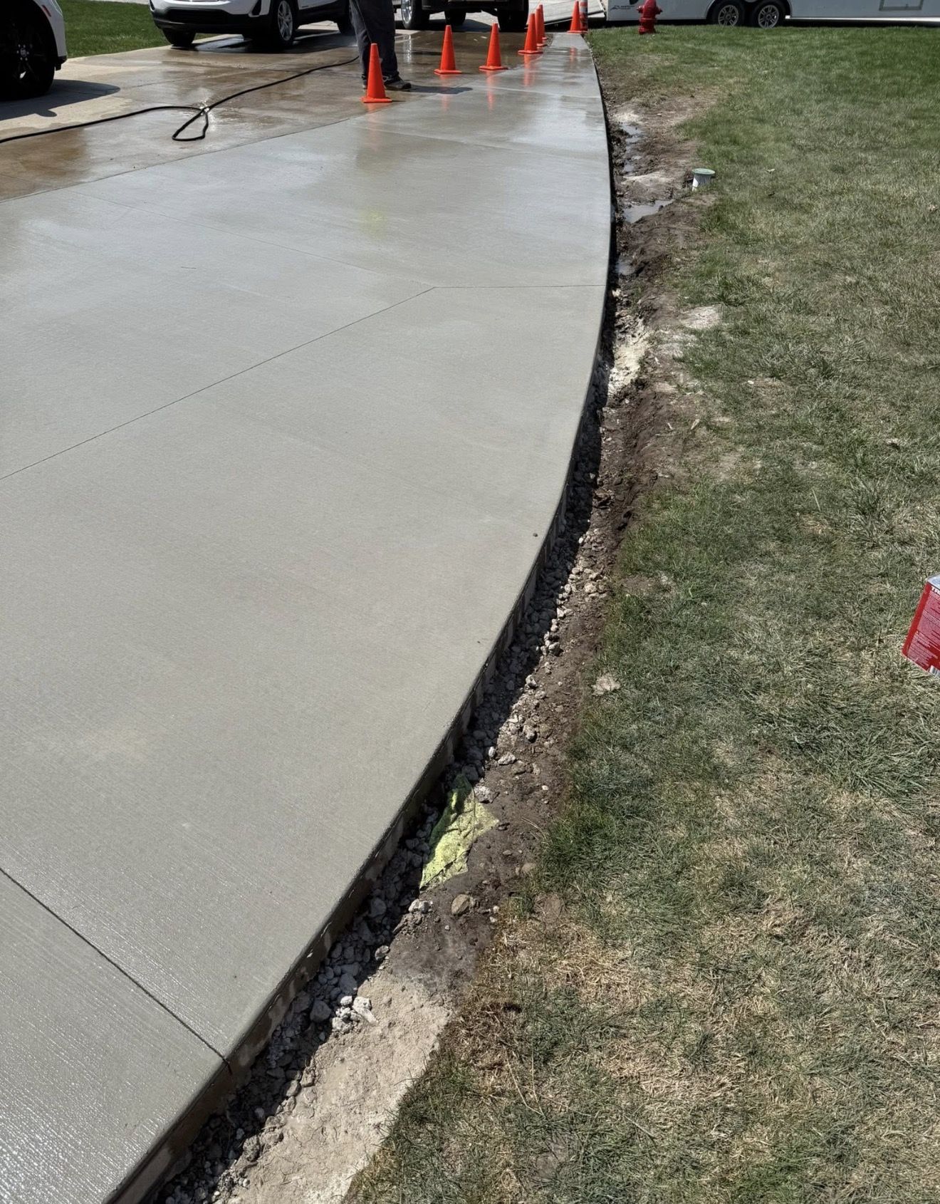 Freshly poured concrete driveway, smooth finish